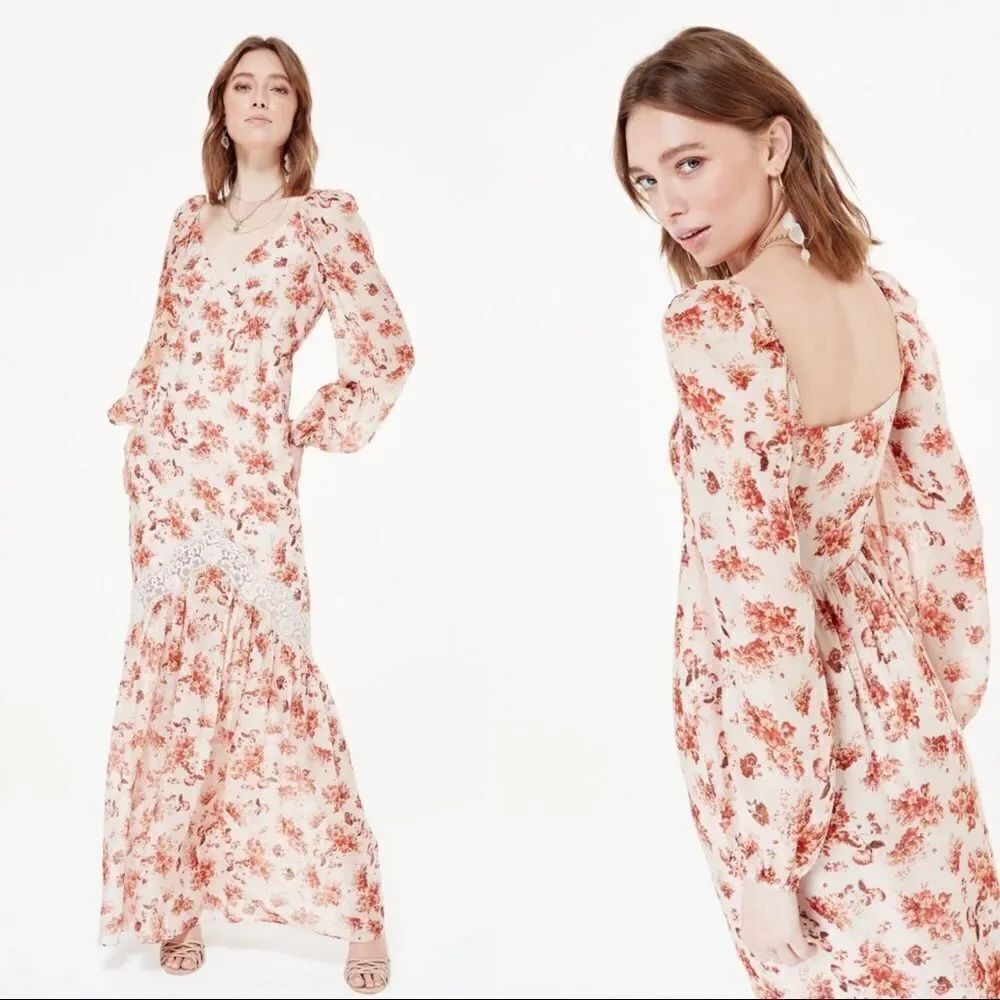 CAMI NYC The Francie Silk Vintage Floral Maxi Dress Beige